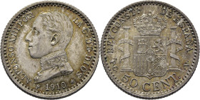 ALFONSO XIII. Madrid. 50 céntimos. 1910*1-0. PCV. SC. Intenso atractivo tono. Muy bello ejemplar