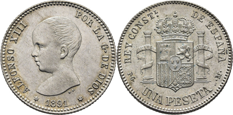 ALFONSO XIII. Madrid. 1 peseta. 1891*18-91. PGM. Cy17609. SC, casi todo su brill...