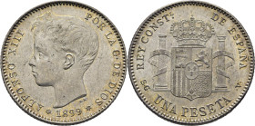 ALFONSO XIII. Madrid. 1 peseta. 1899*18-99. SGV. SC o algo mejor el anverso. Estupendo