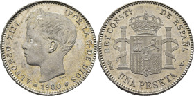 ALFONSO XIII. Madrid. 1 peseta. 1900*19-00. SMV. Podría decirse PROOFlike FDC/SC. Soberbio
