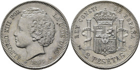 ALFONSO XIII. Madrid. 2 pesetas. 1894*18-94. PGV. SC o algo mejor. Magnífica. Atractiva. Muy rara