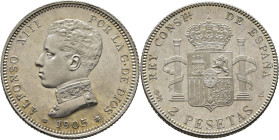 ALFONSO XIII. Madrid. 2 pesetas. 1905*19-05. SMV. SC+/SC. Magnífico anverso