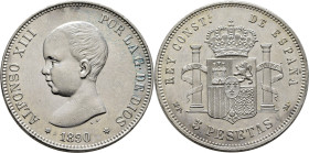ALFONSO XIII. Madrid. 5 pesetas. 1890*18-90. MPM. EBC+/casi SC-. Muy buen ejemlar. Muy escasa