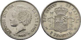 ALFONSO XIII. Madrid. 5 pesetas. 1893*18-93. PGL. Casi SC-/EBC+
