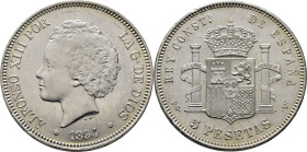 ALFONSO XIII. Madrid. 5 pesetas. 1894*18-94. PGV. Prácticamente SC-. Atractiva. Escasa