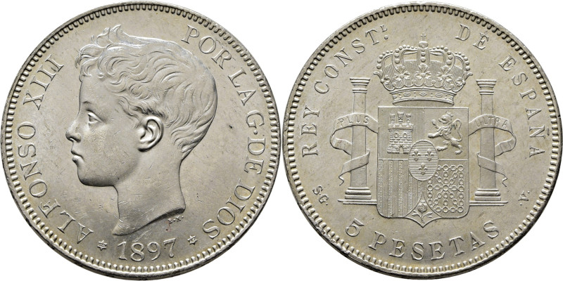 ALFONSO XIII. Madrid. 5 pesetas. 1897*18-97. SGV. Cy17646. Marquitas de contacto...