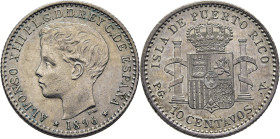 ALFONSO XIII. Madrid isla de Puerto Rico. 10 centavos. 1896. PGV. Mejor que EBC+/SC-. Atractiva. Rara