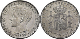 ALFONSO XIII. Madrid isla de Puerto Rico. 20 centavos. 1895. EBC. Algo escasa