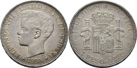 ALFONSO XIII. Isla de Puerto Rico. 1 peso. 1895. PGV. EBC-. Buen ejemplar. Algo escasa