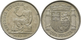 II REPÚBLICA. Madrid. 1 peseta. 1933*3-4. Reverso moneda girado 5º. EBC+