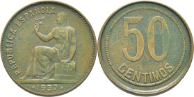 II REPÚBLICA. Madrid. 50 céntimos. 1937. Estrellas anepígrafas. Orla de cuadrados. EBC-