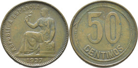 II REPÚBLICA. Madrid. 50 céntimos. 1937. Sin estrellas en el cuño. Orla de cuadrados