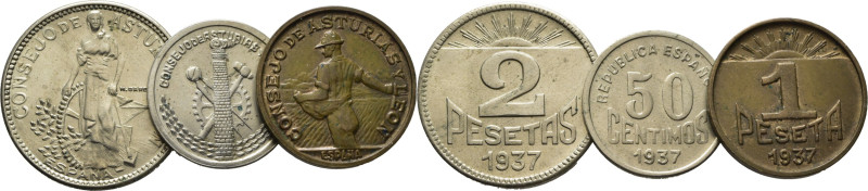 GUERRA CIVIL. Asturias y León. 50 céntimos, 1 y 2 pesetas. 1937. Cy17703. Alguna...