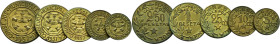 GUERRA CIVIL. Menorca. 5, 10 y 25 céntimos. 1 y 2´5 pesetas. 1937. Lote de 5