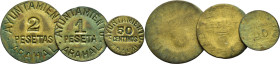 GUERRA CIVIL. Arahal. 50 céntimos, 1 y 2 pesetas. No datada. Rara. Lote de 3