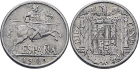 ESTADO ESPAÑOL. Madrid. 10 céntimos. 1940. PLVS en la banda. Algo escasa