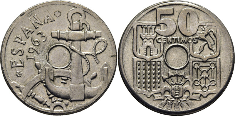 ESTADO ESPAÑOL. Madrid. 50 céntimos. 1963*19-63. Sin perforación central. Cy1778...