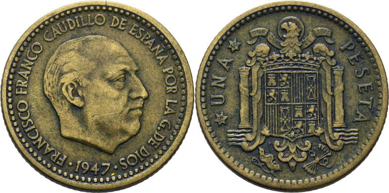 ESTADO ESPAÑOL. Madrid. 1 peseta. 1947*19-50. Cy17800 (240€). MBC-/MBC. Escasa e...