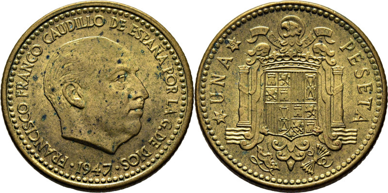 ESTADO ESPAÑOL. Madrid. 1 peseta. 1947*19-51. Cy17801 (120€). Motitas de verdín ...