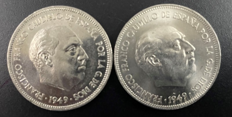 ESTADO ESPAÑOL. Madrid. 5 pesetas. 1949*49 y 1949*50. Cy17836 y 8. Ínfima marqui...