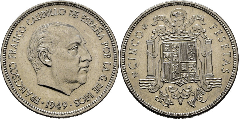ESTADO ESPAÑOL. Madrid. 5 pesetas. 1949*51. Cy17839. Dos ínfimas marquitas, ceja...
