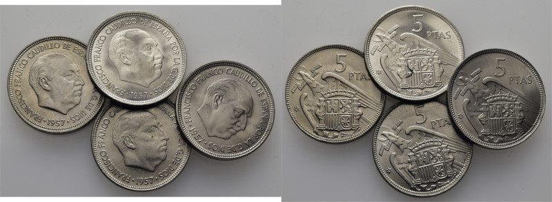 ESTADO ESPAÑOL. Madrid. 5 pesetas. 1957*62, *64, *65, *66. Cy17846, 48, 50 y 51 ...