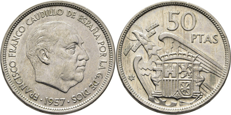 ESTADO ESPAÑOL. Madrid. 50 pesetas. 1957*58. Leyenda del canto UNA LIBRE GRANDE....