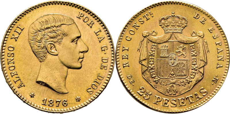 ESTADO ESPAÑOL. ALFONSO XII. Madrid. 25 pesetas. 1876*19-61. DEM. Reacuñación de...