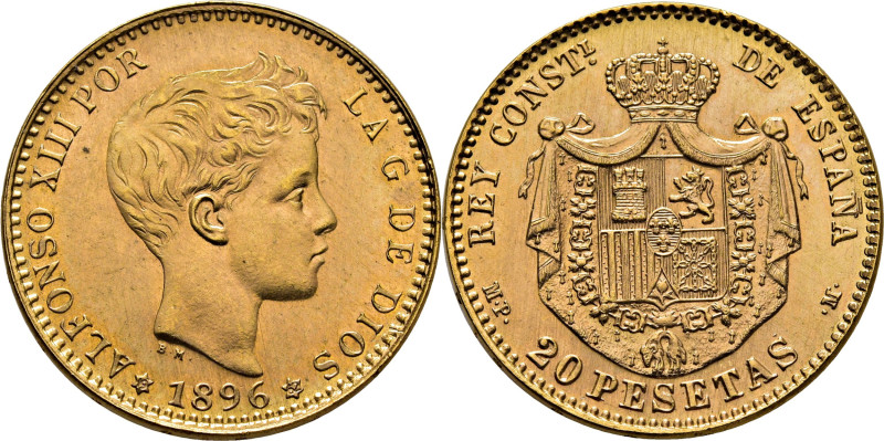 ESTADO ESPAÑOL. ALFONSO XIII. Madrid. 20 pesetas. 1896*19-62. MPM. Reacuñación d...