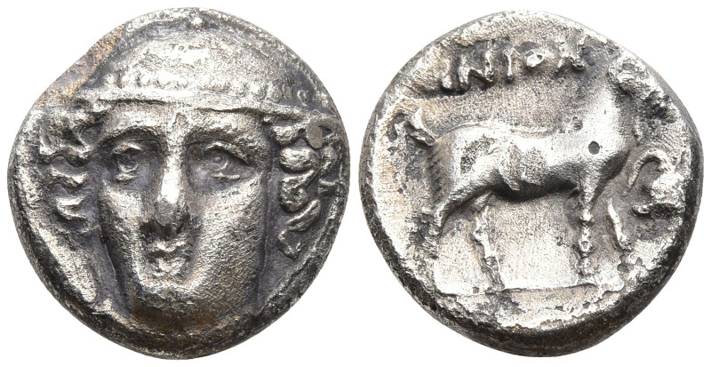 Thrace, Ainos AR Tetrobol. Circa 405-357 BC. Head of Hermes facing three-quarter...