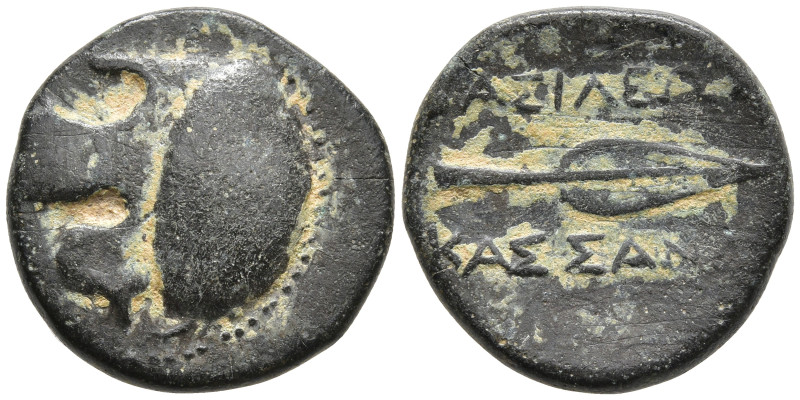 Kingdom of Macedon, Kassander Æ 17mm. Uncertain mint, circa 305-298 BC. Helmet w...