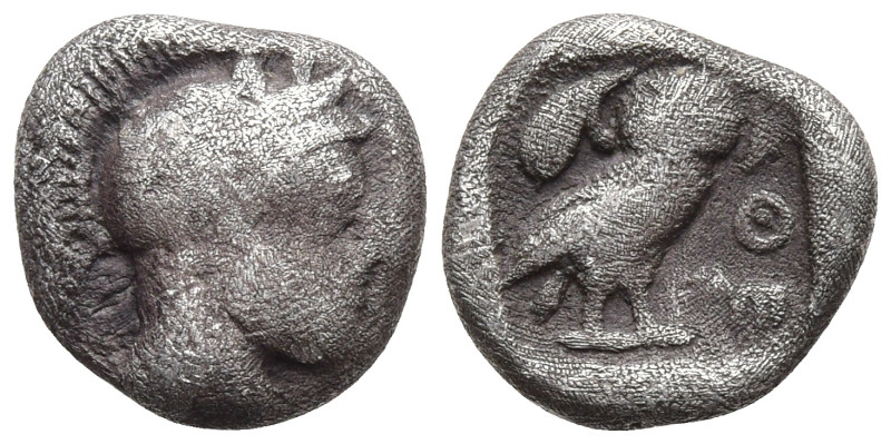 Attica, Athens AR Obol. Circa 480-460 BC. Helmeted head of Athena right / Owl st...