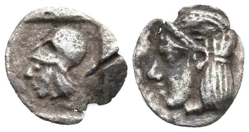 Asia Minor, uncertain mint AR Tetartemorion. Circa 4th century BC. Archaic head ...