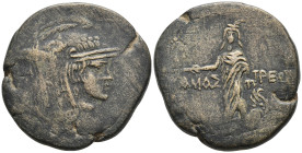 Paphlagonia. Amastris circa 85-65 BC. Bronze Æ 18,44g,26,3mm. Head of Athena right, wearing helmet decorated with a Pegasos / AMAΣTPEΩΣ, Perseus stand...