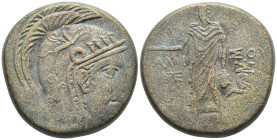 Pontos, Amisos Æ Time of Mithradates VI Eupator, circa 85-65 BC. Helmeted head of Athena to right / Perseus standing facing, holding harpa and gorgone...