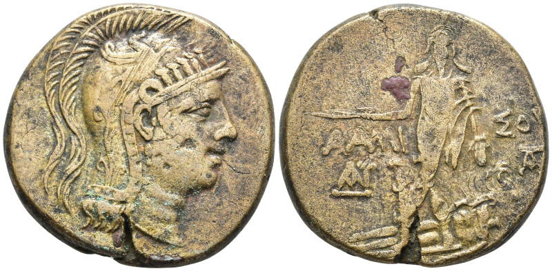 Pontos, Amisos Æ 24mm. Time of Mithradates VI Eupator, circa 85-65 BC. Helmeted ...