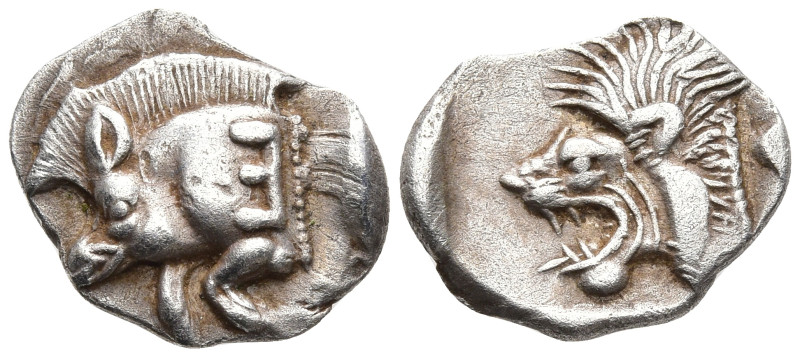 Mysia, Kyzikos AR Obol. Circa 450-400 BC. Forepart of boar to left, Ǝ on shoulde...