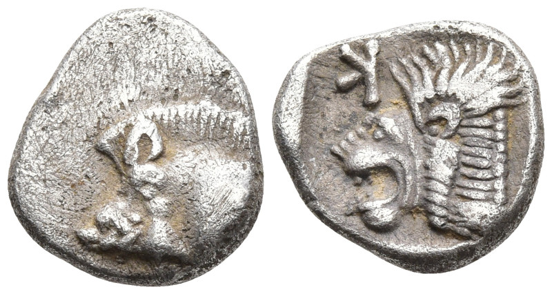 Mysia, Kyzikos AR Obol. Circa 450-400 BC. Forepart of boar to left, Ǝ on shoulde...