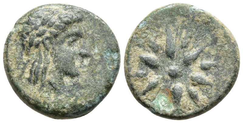 Mysia, Gambrion Æ 10mm. 4th century BC. Laureate head of Apollo to right / Star ...