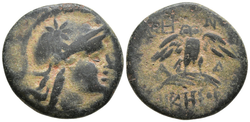 Mysia, Pergamon Æ 19mm. Circa 200-133 BC. Helmeted head of Athena to right; helm...