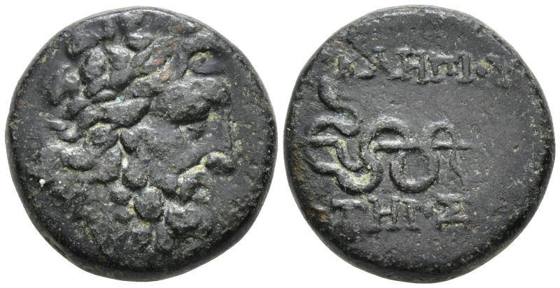 Mysia, Pergamon, Civic Issue Circa 200-113 BC AE 16mm.
Obv: Laureate head of Asc...