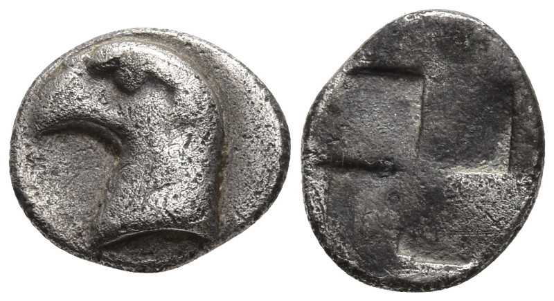 Aeolis, Kyme AR Hemiobol. Circa 450-400 BC. Head of eagle to left; K (retrograde...