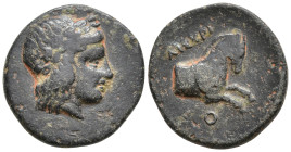 Ionia, Kolophon Æ Chalkous. Dionysodorus as magistrate. Circa 330-285 BC. Laureate head of Apollo right / Forepart of horse right, ΔIONΥΣOΔΩΡOΣ on lef...