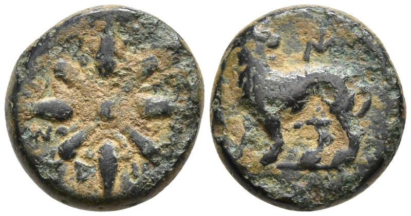Ionia. Miletos. Circa 377-353 BC. Æ 12mm, Leonteos, magistrate. Lion standing le...