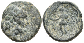 Lydia, Blaundos Æ19. 1st – 2nd C. BC. Laureate head of Zeus r. / Hermes standing l., holding kerykeion. BMC 20; SNG Copenhagen 69. 6,07g, 19,5mm, 12h....