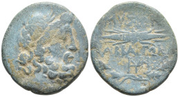 Phrygia, Abbaitis Æ 18mm. 2nd century BC. Laureate head of Zeus to right / Thunderbolt, ΜΥΣΩΝ above, ΑΒΒΑΙΤΩΝ and monogram below; all within oak wreat...