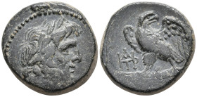 Kings of Galatia, Deiotaros Æ 18mm. Circa 62-40 BC. Laureate head of Zeus to right / Eagle standing to left, head to right, on thunderbolt; monogram t...