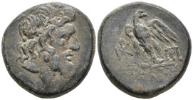 Kings of Galatia, Deiotaros Æ 20mm. Circa 62-40 BC. Laureate head of Zeus to right / Eagle standing to left, head to right, on thunderbolt; monogram t...