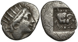 Islands off Caria. Rhodos. Rhodes. Circa 88-84 BC. Maes, magistrate.
AR Hemidrachm Radiate head of Helios right Rose with buds to left and right; MAHΣ...