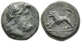 Pisidia, Comama. c. 1st cent. BC, AE 13. SNG Paris-1439; Aulock, Komama, p. 154, 4 Laureate head of Zeus r. Rx: Lion leaping l., KO in exergue.. VF 3,...